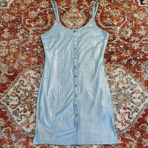 Powder blue metallic button down mini dress